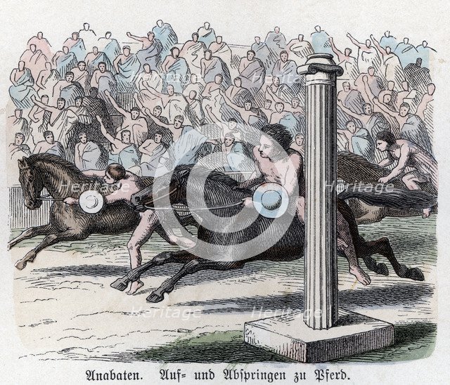 Ancient History. Greece. Athletic competitions, horse races. German engraving, 1865.