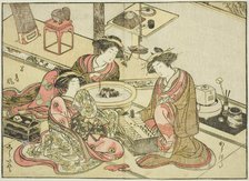 Courtesans of the Yamashiroya, from the book "Mirror of Beautiful Women of the Pleasure..., 1776. Creator: Shunsho.