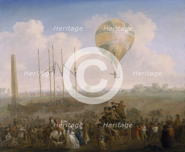 'The Ascent of Lunardi's Balloon from St George's Fields', c1790. Artist: Julius Caesar Ibbetson