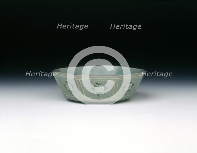 Octagonal celadon bowl with inlaid daisy-like flowers, Koryo dynasty, Korea, late 12th century. Artist: Unknown