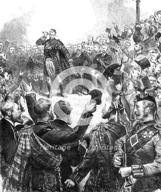 Meeting at Stafford House to protest against the change in the tartans of Highland Regiments, 1881. Creator: Unknown.
