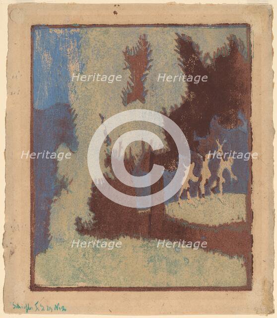 Chestnut Trees in Moonlight, 1904. Creator: Ernst Kirchner.