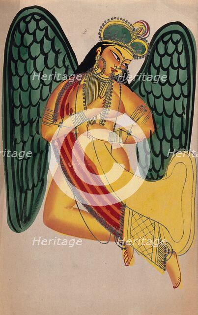 A winged apsaras blowing the horn, (c1880?). Creator: Unknown.
