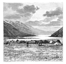Encampment of the English Expedition of 1871, Lake Pang-Kong, Tibet, 1895. Artist: Unknown
