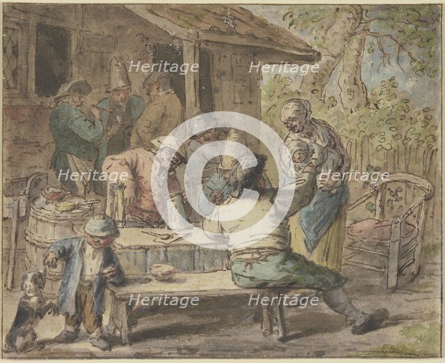 Farmers with children in front of a house, c1655-1670. Creator: Adriaen van Ostade.