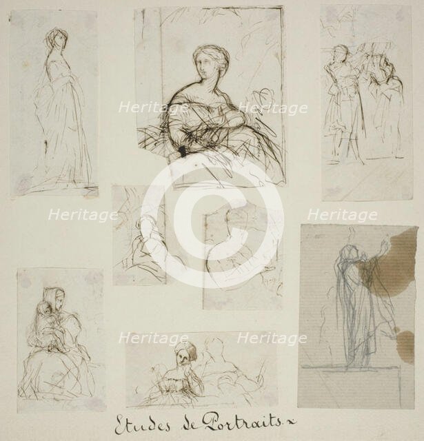 Group of Portrait and Compositional Studies, n.d. Creator: Jules Elie Delaunay.
