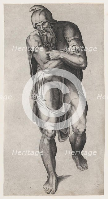 Joseph of Arimathea, after Michelangelo's Crucifixion fresco in the Cappella Paolina, V..., 1540-66. Creator: Nicolas Beatrizet.