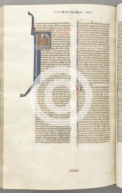 Fol. 453v, Colossians, historiated initial P, Paul standing talking to the bust of God above, c. 127 Creator: Unknown.
