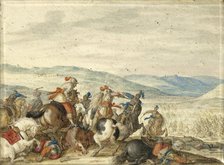 Cavalry Skirmish Mountainous Landscape, 1636-1640. Creator: Bartholomaus Dietterlin.