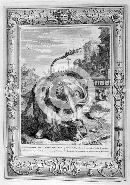 Achelous in the shape of a bull is vanquished by Hercules, 1733. Artist: Bernard Picart
