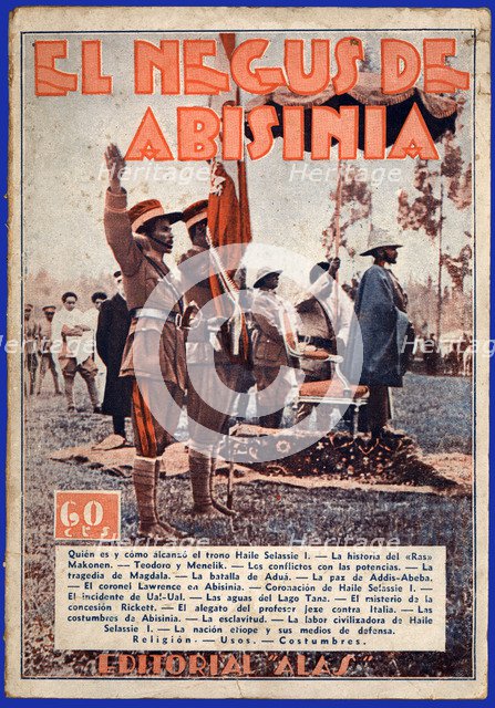Cover of the book 'Haile Selassie I, Negus of Abyssinia'. Barcelona, 1935.