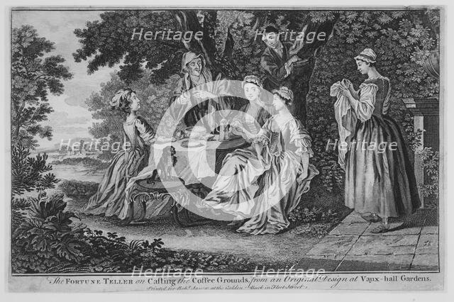 The Fortune Teller on Casting the Coffee Grounds, from an Original Design at Vaux-hall ..., 1748-60. Creator: Unknown.