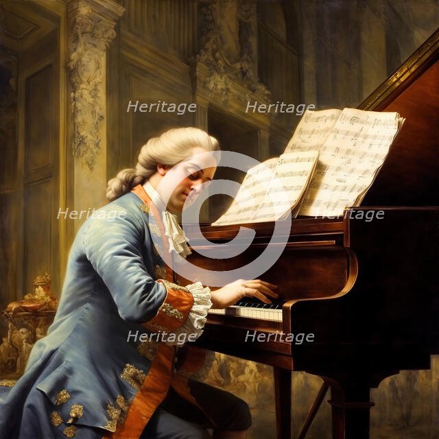 AI IMAGE - Portrait of Mozart playing the piano, 1780s, (2023).  Creator: Heritage Images.