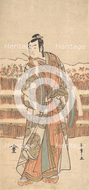 The Second Ichikawa Monnosuke as a Man of High Rank Standing in the Snow, ca. 1786-87. Creator: Shunsho.