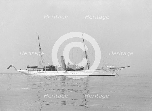 The steam yacht 'Sabrina' at anchor, 1914. Creator: Kirk & Sons of Cowes.