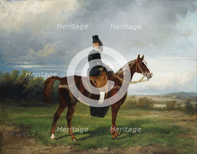 Equestrian Portrait of Seymourina Poirson, née Cuthbertson, 1863. Artist: Sverchkov, Nikolai Yegorovich (1817-1898)