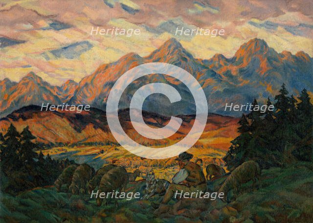 Chief Shepherd with Sheep, 1926-1929. Creator: Gustav Mally.