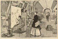 Art-Students and Copyists in the Louvre Gallery, Paris, published 1868. Creator: Winslow Homer.
