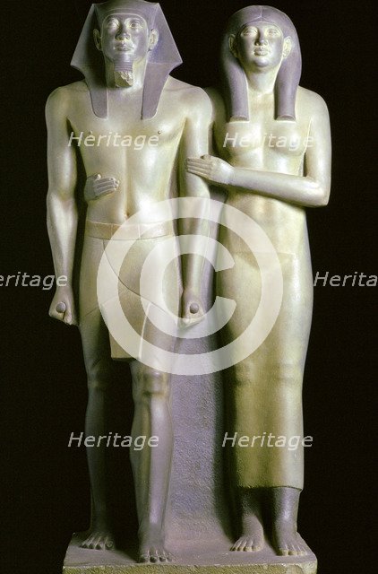 Statue of the Pharaoh Menkaure and his queen, Khamerernebty.  Artist: Tony Evans
