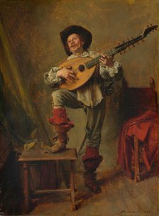 Soldier Playing the Theorbo, 1865. Creator: Jean Louis Ernest Meissonier.