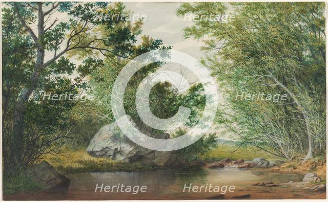 Landscape with Wooded Stream and Boulder, c. 1880s. Creator: William Allen Wall (American, 1801-1885).