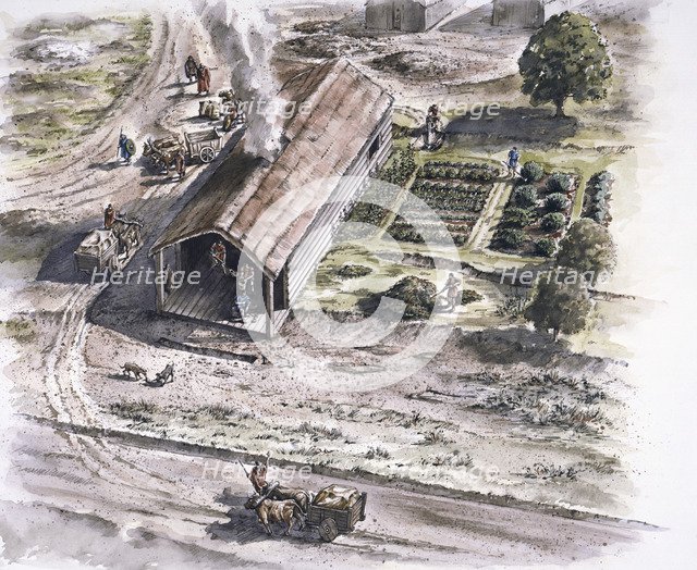 Industrial building, Ribchester Roman Fort, Lancashire, 2nd century, (1996). Artist: Peter Dunn