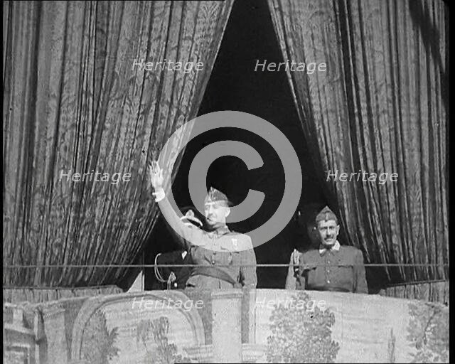 Francisco Franco Saluting Spanish Troops, 1930s. Creator: British Pathe Ltd.