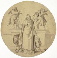 Allegorical Female Figure with Lion, Lamb, Two Putti, n.d. Creator: Frederic Leighton.