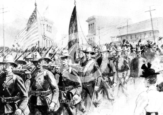 The Spanish-American War: the United States 13th Infantry passing through Tampa..., Florida..., 1898 Creator: Unknown.
