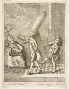 A voir det élégant et sa haute frisure, On le croiroit un Senateur, Mais ce n'est qu'un..., 1720-75. Creator: Unknown.