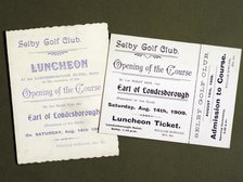 Golfing tickets documenting the opening of Selby Golf Course, 1909. Artist: Unknown