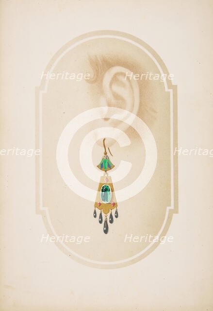 Design for an earring with a green scarab, 19th century. Creator: Anon.