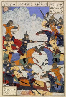 Giv fights Lahhak and Farshidvard, 1494/A.H. 899. Creator: Unknown.