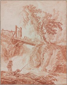 Herdsmen Crossing a Waterfall, 1770/1775. Creator: Hubert Robert.