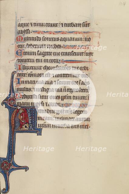 Initial A: Moses Striking a Rock; Bute Psalter, text and illumination about 1285. Creator: Bute Master.