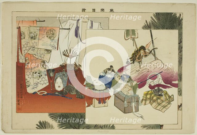Properties, from the series "Pictures of No Performances (Nogaku Zue)", 1898. Creator: Kogyo Tsukioka.