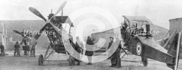 British Royal Flying Corps aircraft under repair, c1916. Artist: Unknown