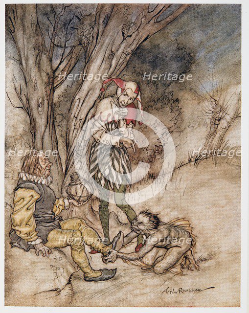 I'll kiss they foot:  I'll swear myself thy subject, illustration from 'The Tempest', 1926.