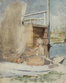 A woman in a boat by the pier, c1890s. Creator: Albert Edelfelt.