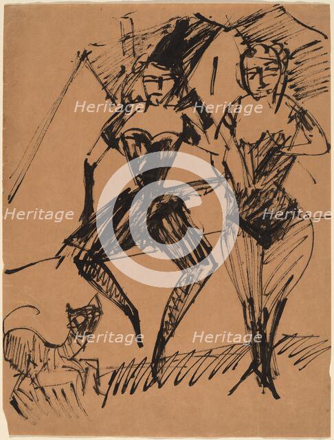 Two Dancers with a Cat, 1913. Creator: Ernst Kirchner.