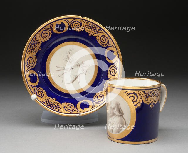 Cup and Saucer with Portrait of Benjamin Franklin, Sèvres, c. 1780. Creators: Sèvres Porcelain Manufactory, Étienne-Charles Leguay.