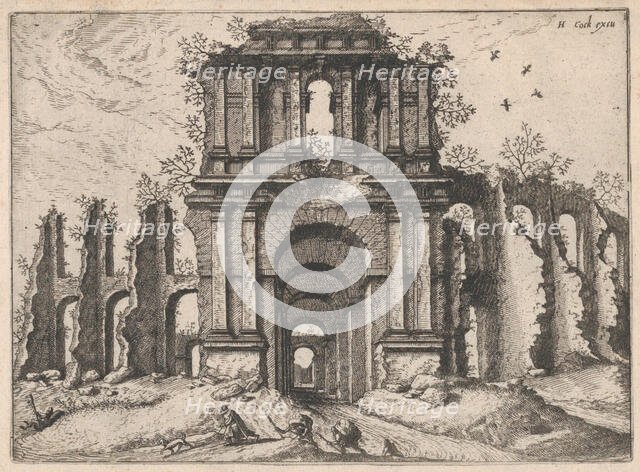 Two Story Entrance Flanked by Coupled Pilasters, from the series Roman Ruins and Buildings..., 1562. Creators: Johannes van Doetecum I, Lucas van Doetecum.