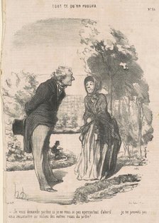 Je vous demande pardon si je ne vous ai pas apercue ..., 19th century. Creator: Honore Daumier.