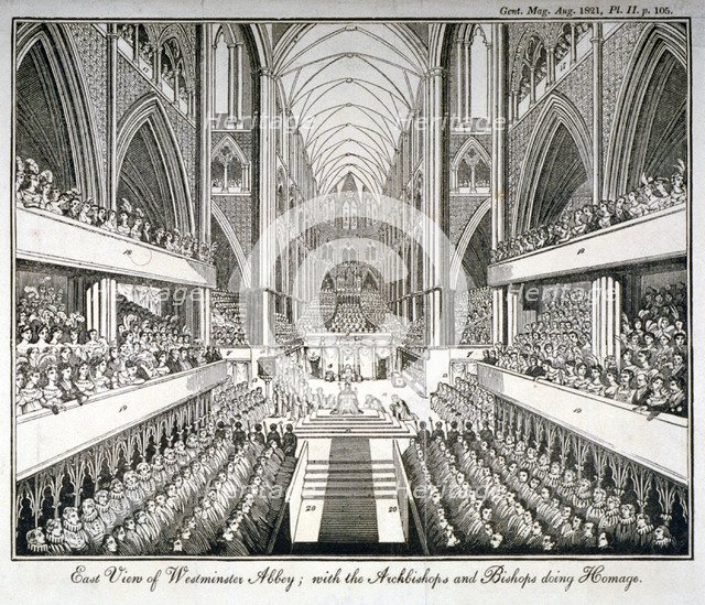 The coronation of George IV in Westminster Abbey, London, 1821. Artist: Anon