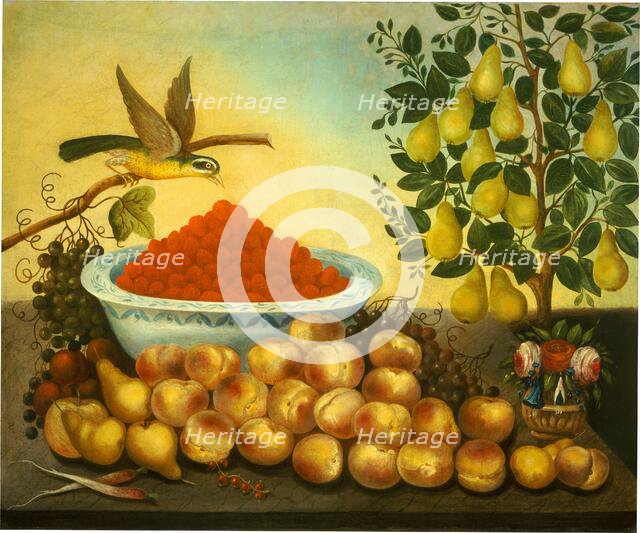 Still Life: Fruit, Bird, and Dwarf Pear Tree, 1856. Creator: Charles V. Bond.