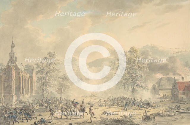 Battle Scene with Church at left, ca. 1790-1800. Creator: Dirk Langendijk.