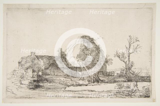 Cottages and Farm Buildings with a Man Sketching, ca. 1645. Creator: Rembrandt Harmensz van Rijn.
