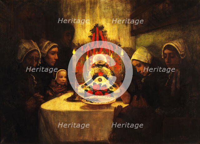 Gens d'Ouessant veillant un enfant mort, c.1899. Creator: Charles Cottet.