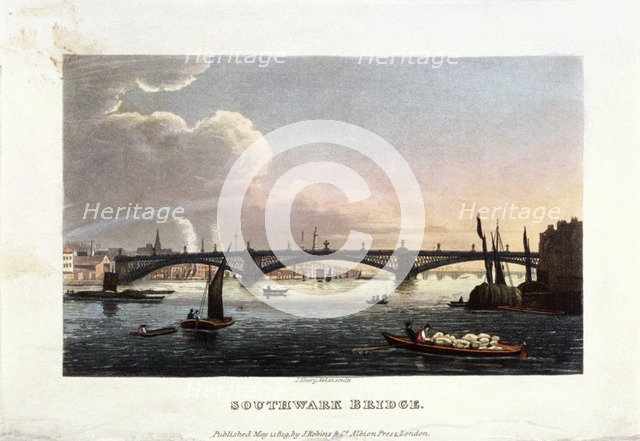 Southwark Bridge, London, 1819. Artist: J Shury