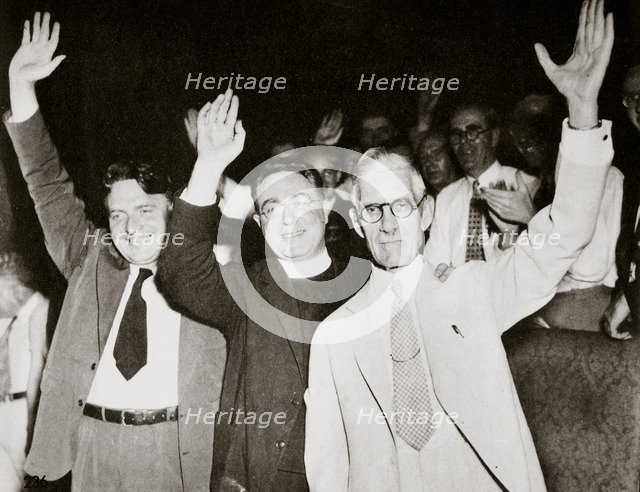 Gerald LK Smith with Dr Francis E Townsend flanking Father Charles Coughlin, 1936. Artist: Unknown